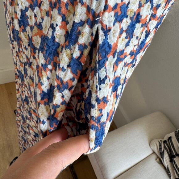 Slide Show Blue Floral Wide Leg Short Puff Sleeve Belted Cropped Jumpsuit Sz 10 - Picture 7 of 10